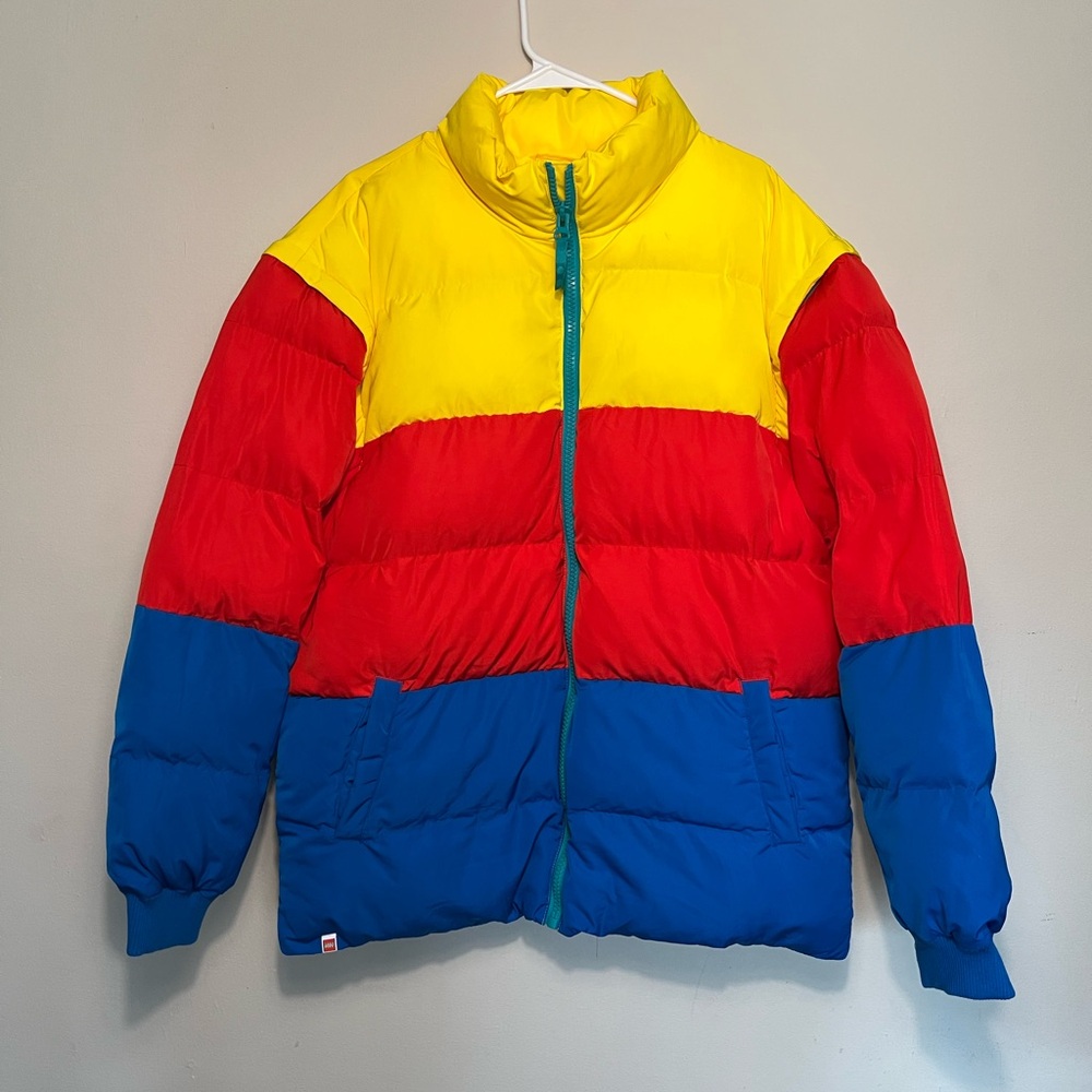 Lego X Target Retro Color Block Mens Tall Medium Puffer Ski Coat Jacket Vest NWT